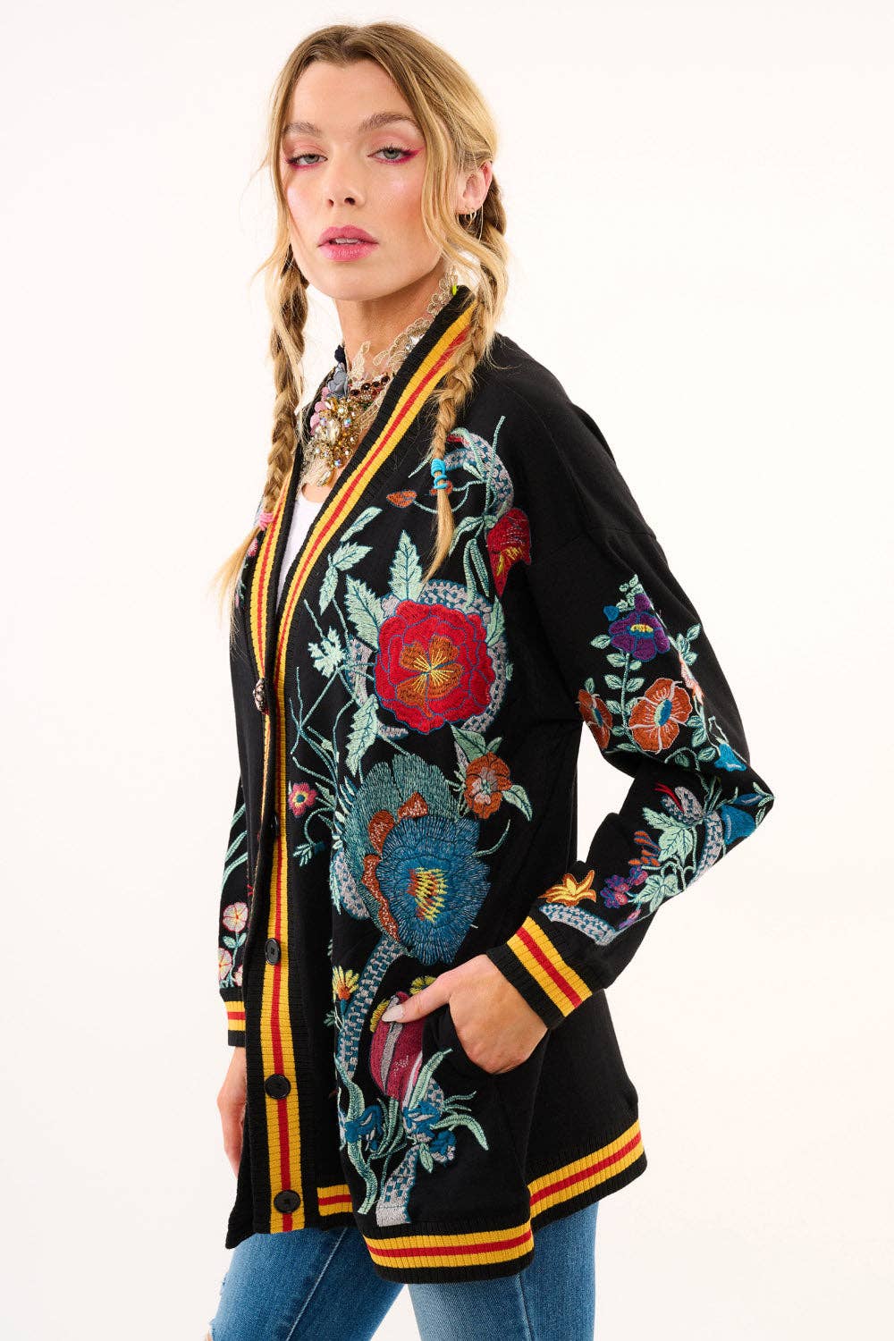 Embroidered French Terry Cardigan