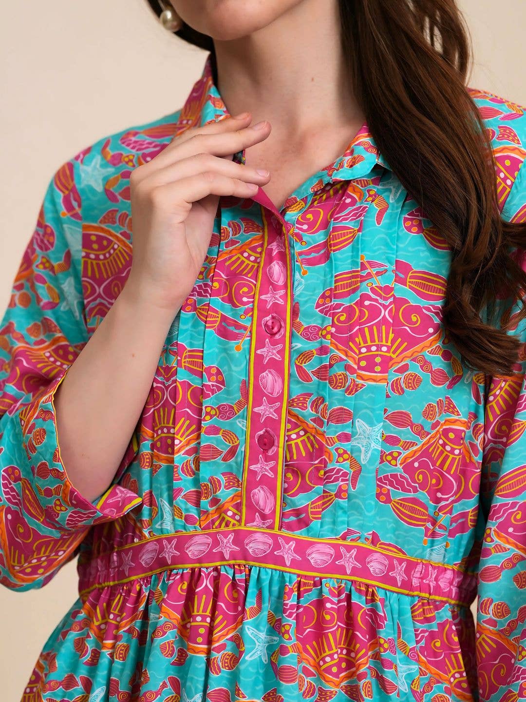 LAST CALL SIZE XS| Tropical Print Tiered Shirt Dress