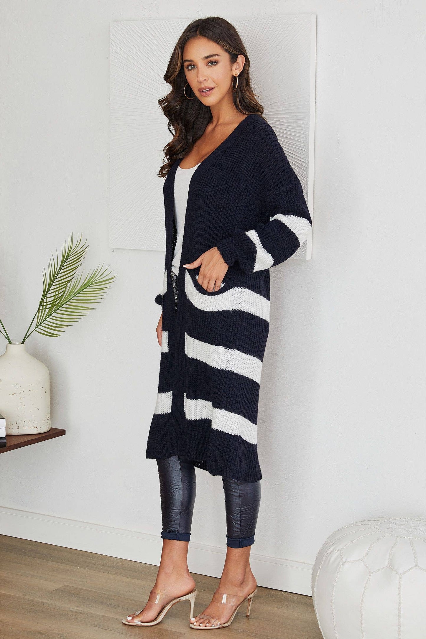 Striped Long Cardi - Deep Navy