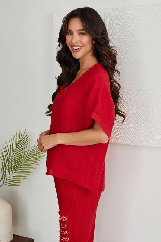 Italian Linen V-Neck Top