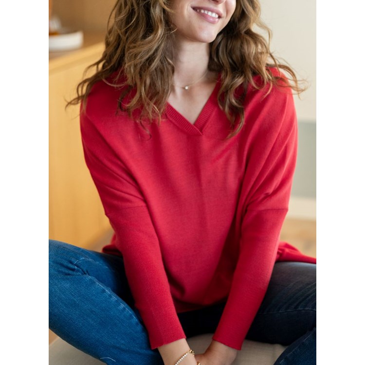 Catalina V Neck Sweater - Holly Red