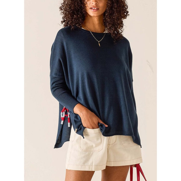 Catalina Tie Side Crewneck Sweater - Navy