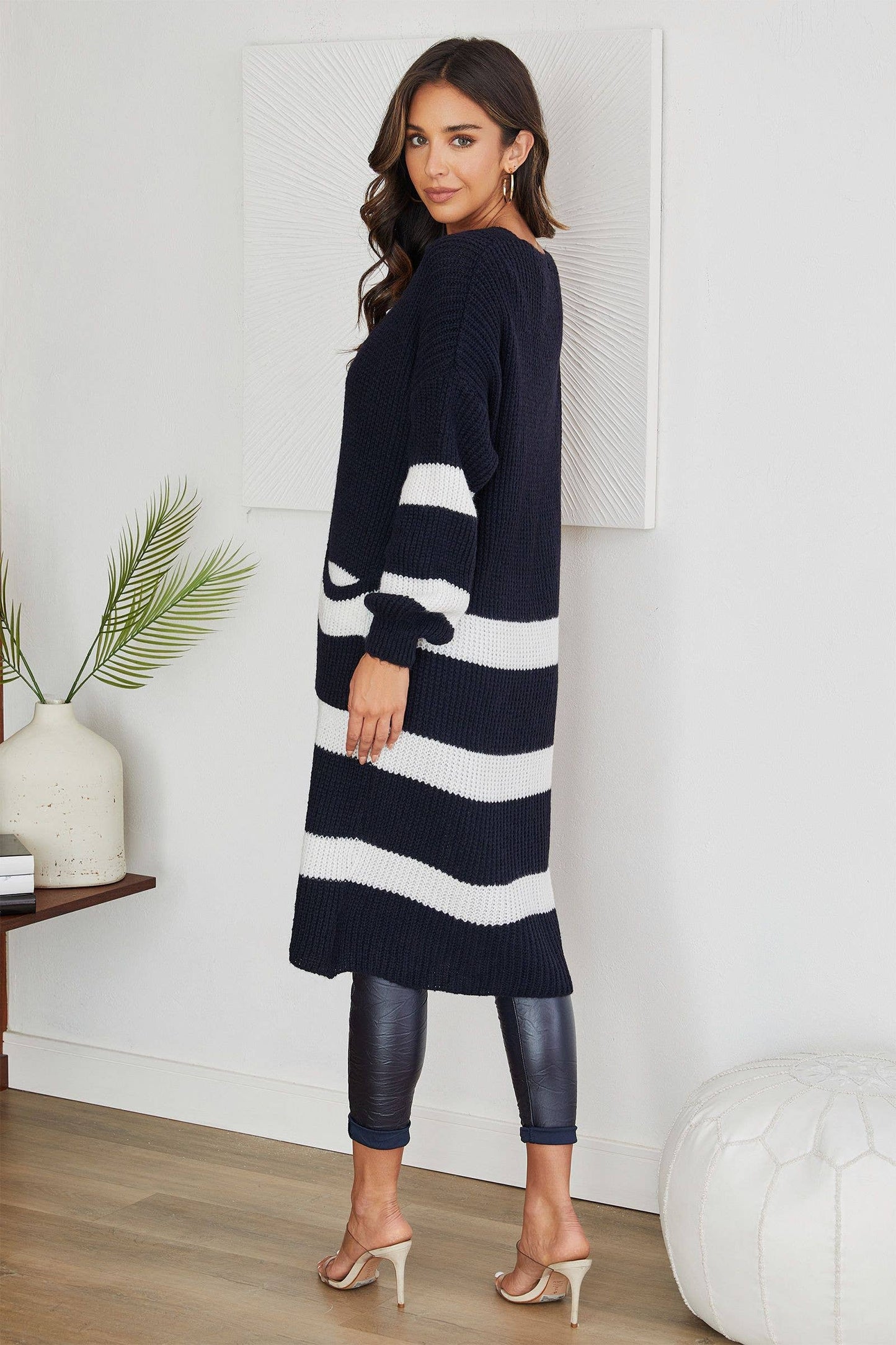 Striped Long Cardi - Deep Navy