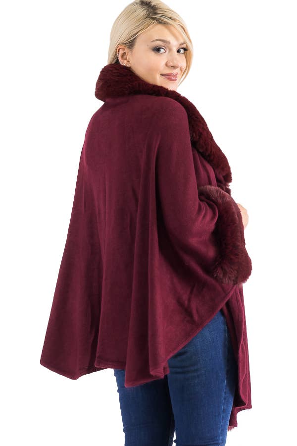 Faux Fur Trim Poncho