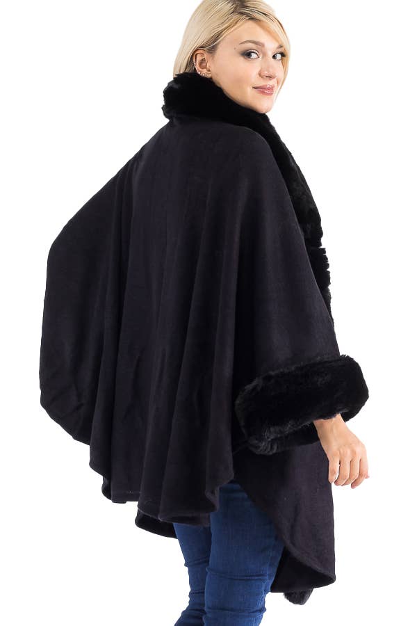Faux Fur Trim Poncho