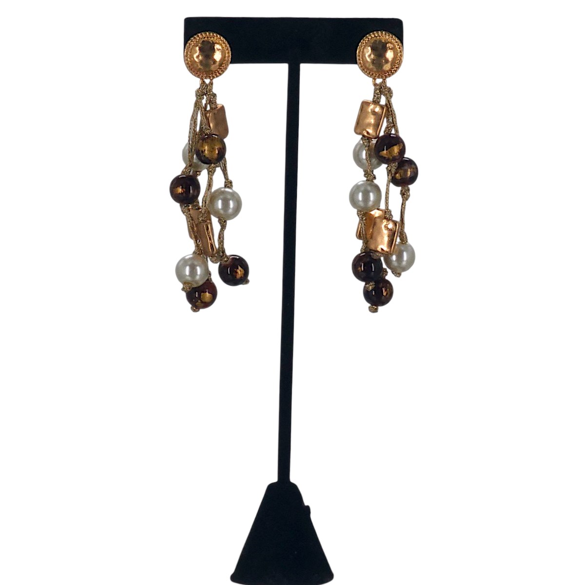 Bead & Pearl Earrings - Brown