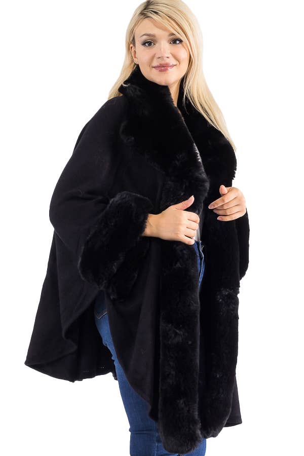 Faux Fur Trim Poncho