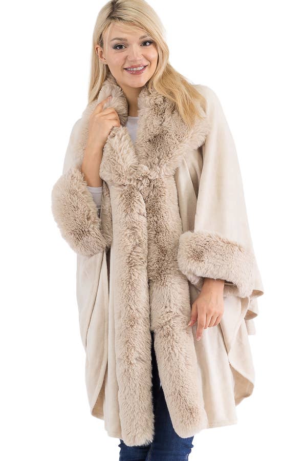 Faux Fur Trim Poncho
