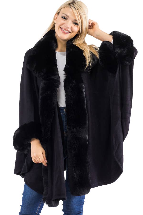 Faux Fur Trim Poncho