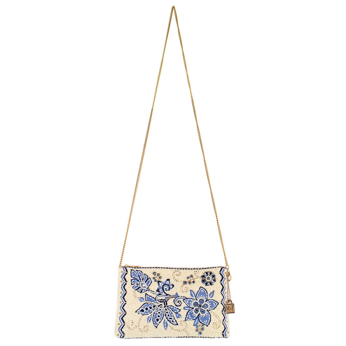 MF Denim Flowers Beaded Crossbody Bag