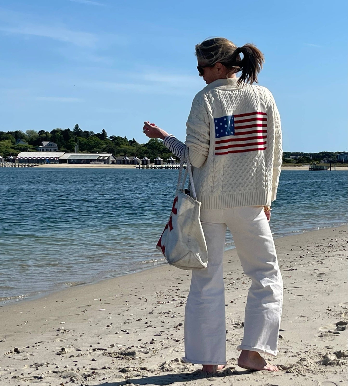 Half Zip Cable Flag Sweater
