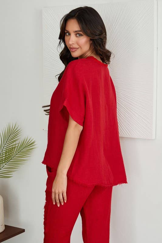Italian Linen V-Neck Top