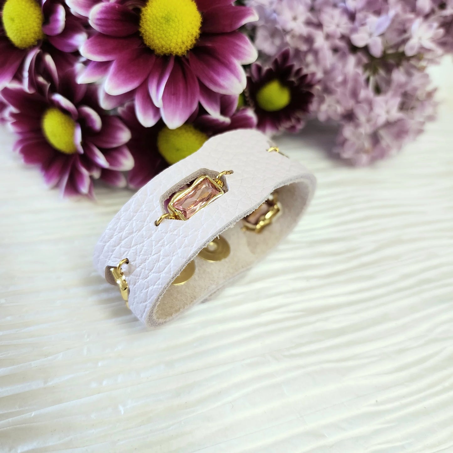 Molten Leather Cuff w/Pink CZ