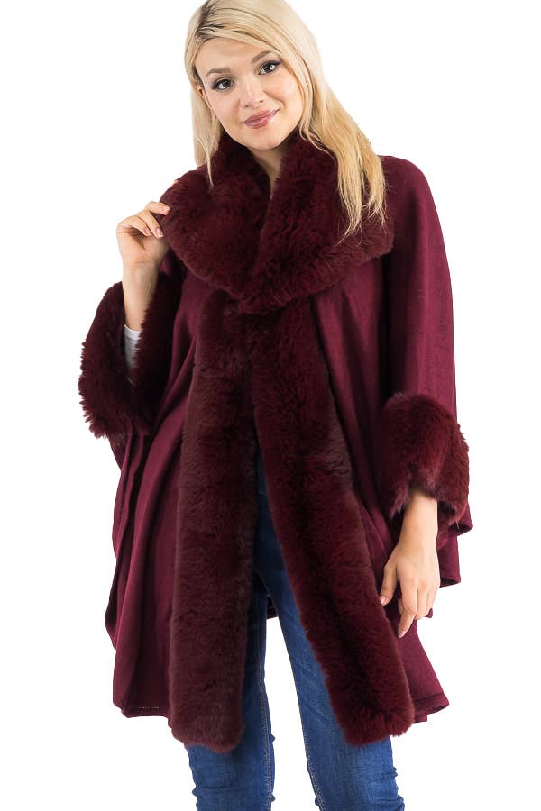 Faux Fur Trim Poncho