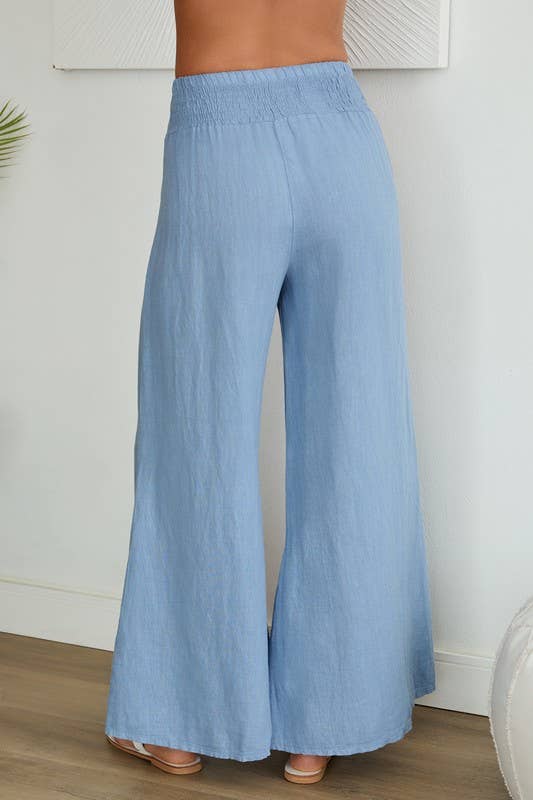 Wide Leg Linen Pants - Yellow