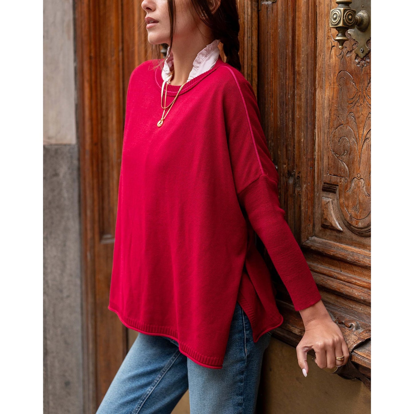 Catalina Crewneck Sweater - Wine/Pinkberry
