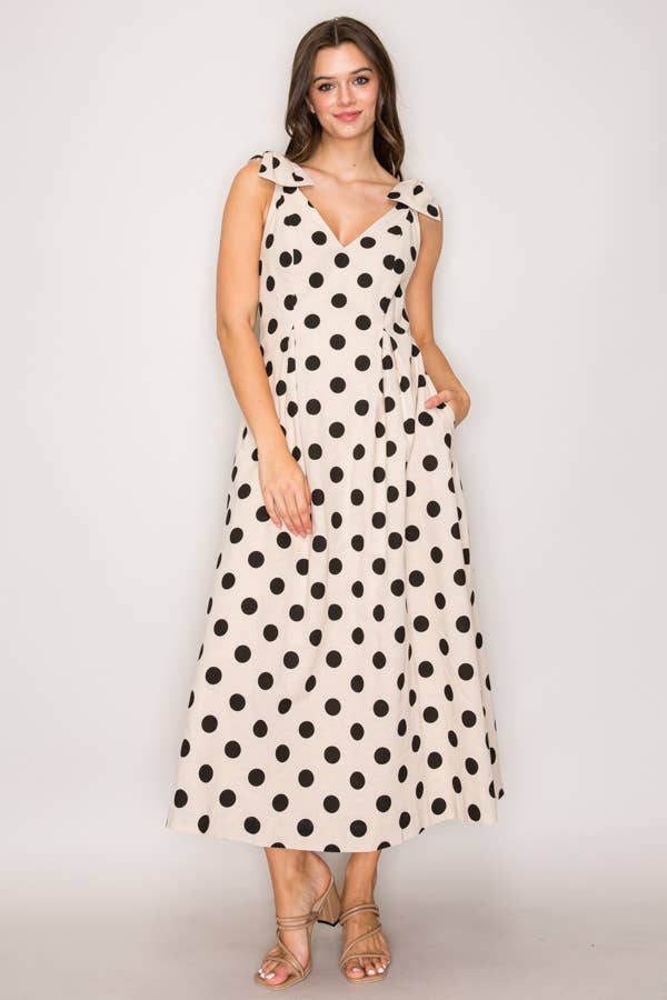 Polka Dot Bow Shoulder Dress