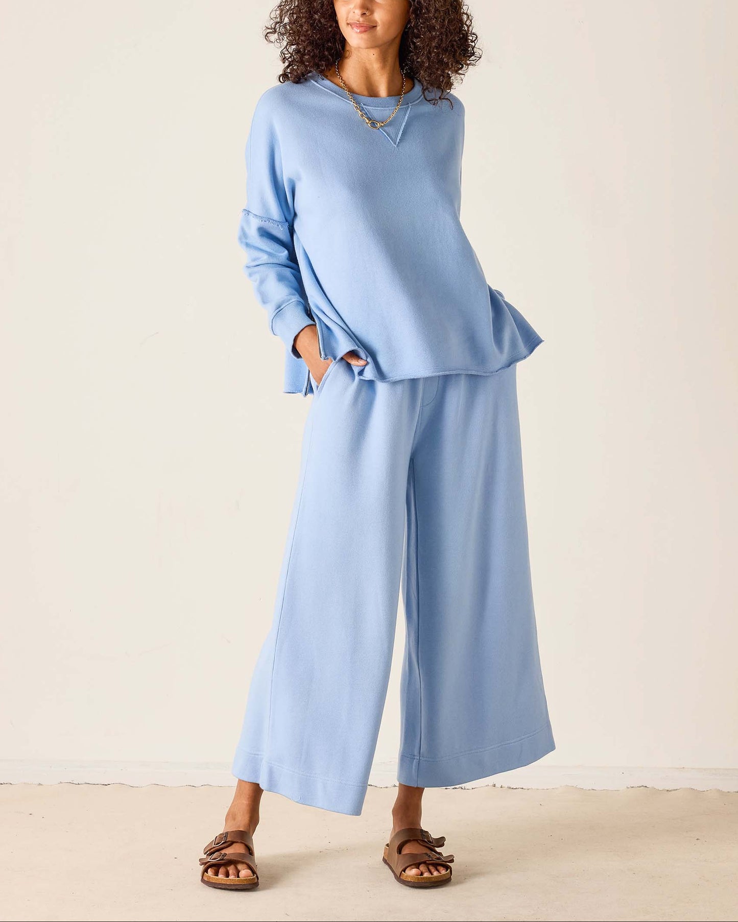 Frenchie Zip Side Crewneck Sweatshirt - Periwinkle