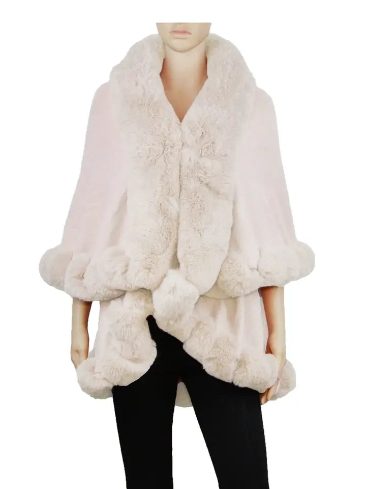 Faux Fur Trim Shawl Poncho