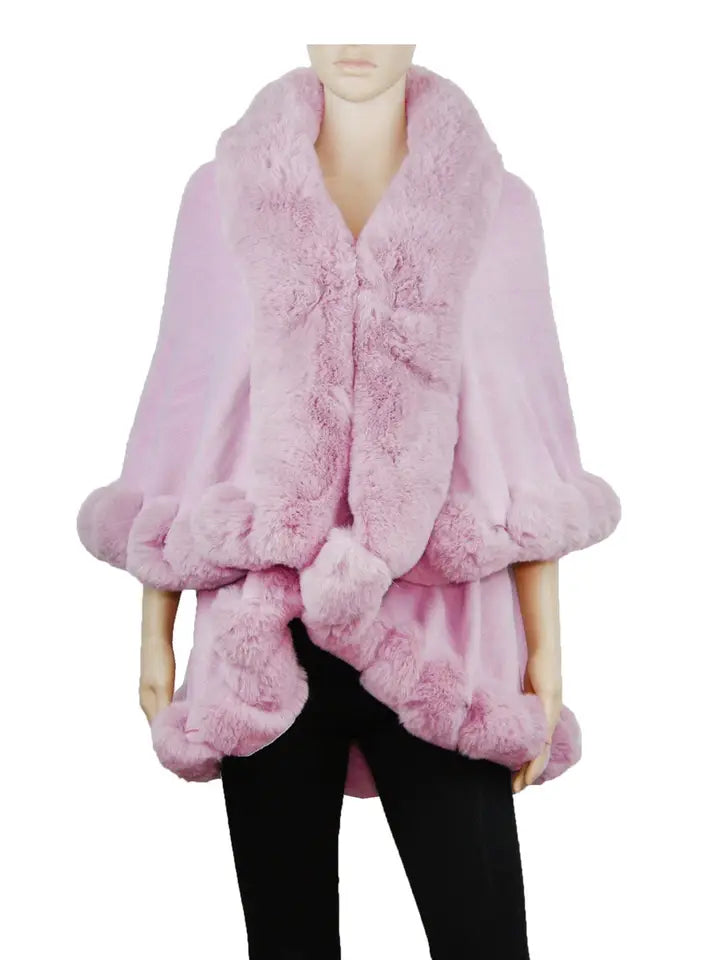 Faux Fur Trim Shawl Poncho