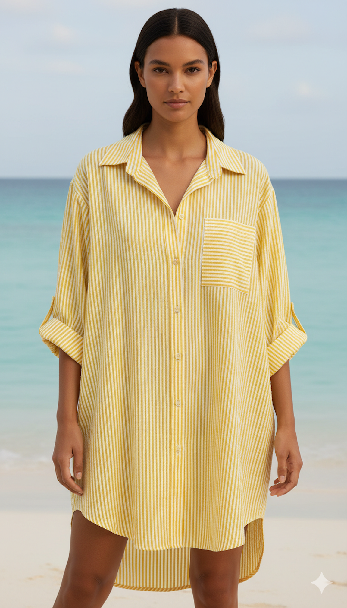 LAST CALL O/S | Italian Striped Cotton Shirt Dress - Yellow
