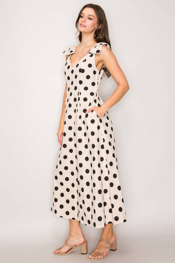 Polka Dot Bow Shoulder Dress
