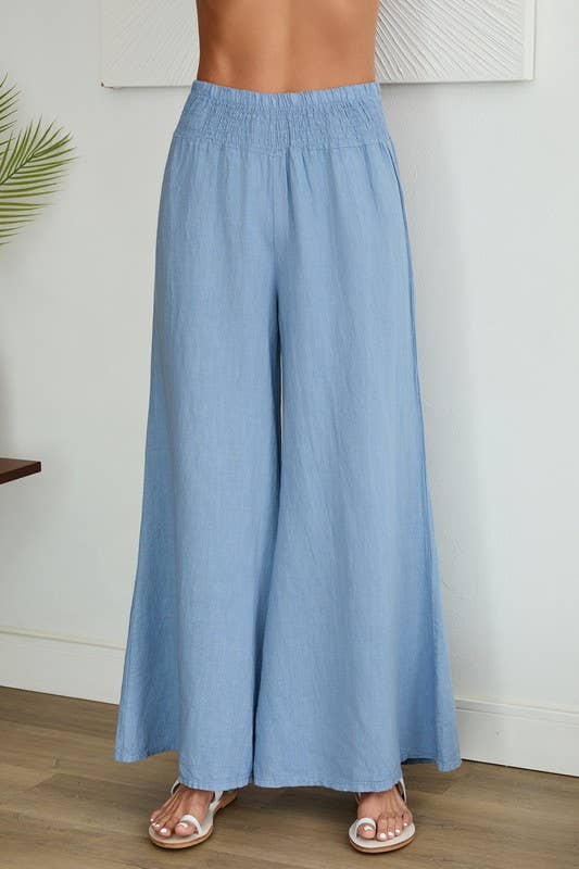 Wide Leg Linen Pants - Yellow