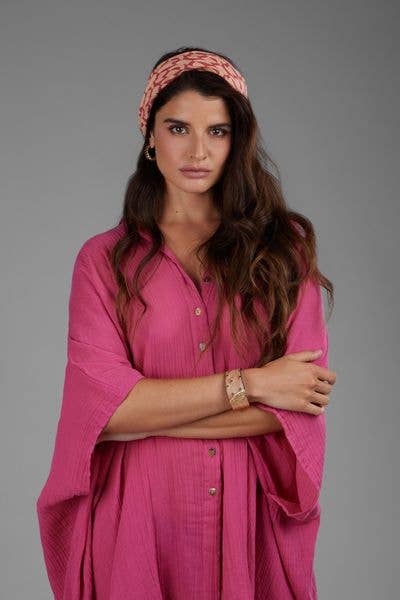 Oversized Textured Cotton Shirt - Magenta