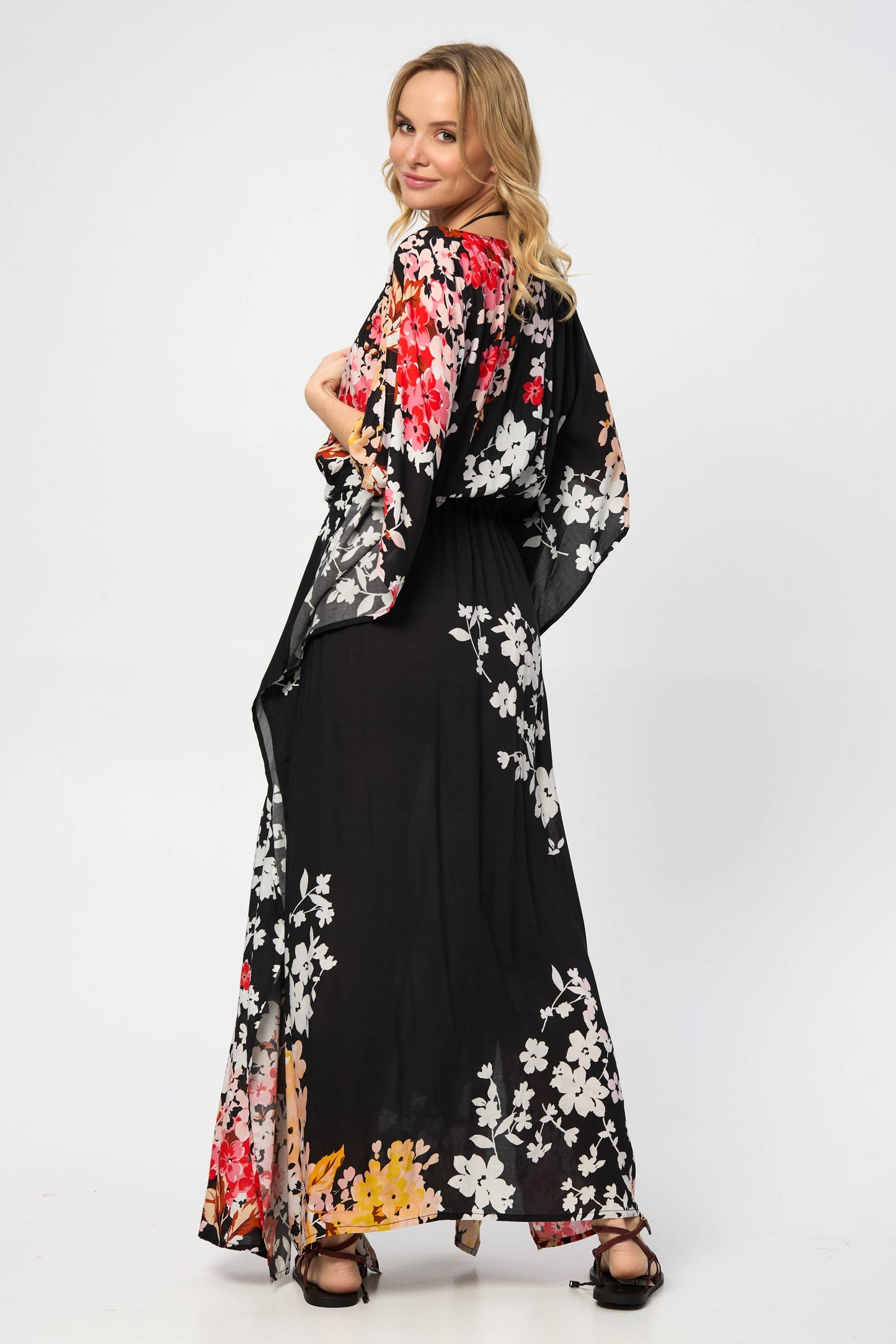 Tie Waist Floral Kaftan