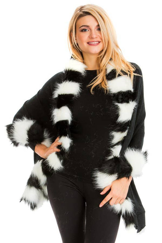Faux Fur Trimmed Wrap