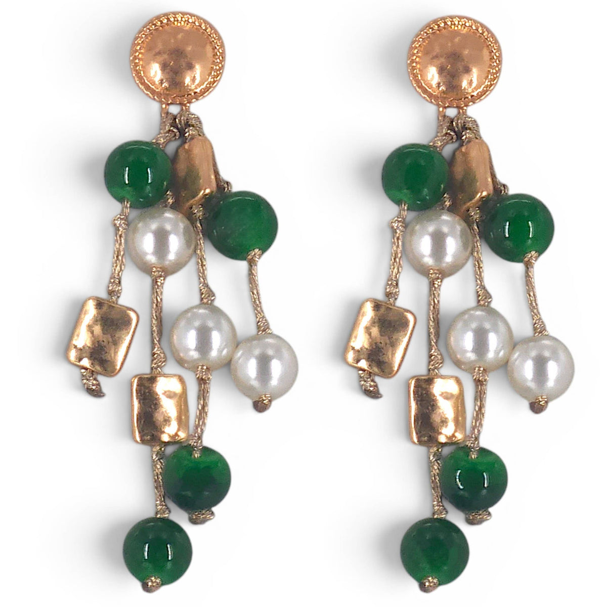 Bead & Pearl Earrings - Green