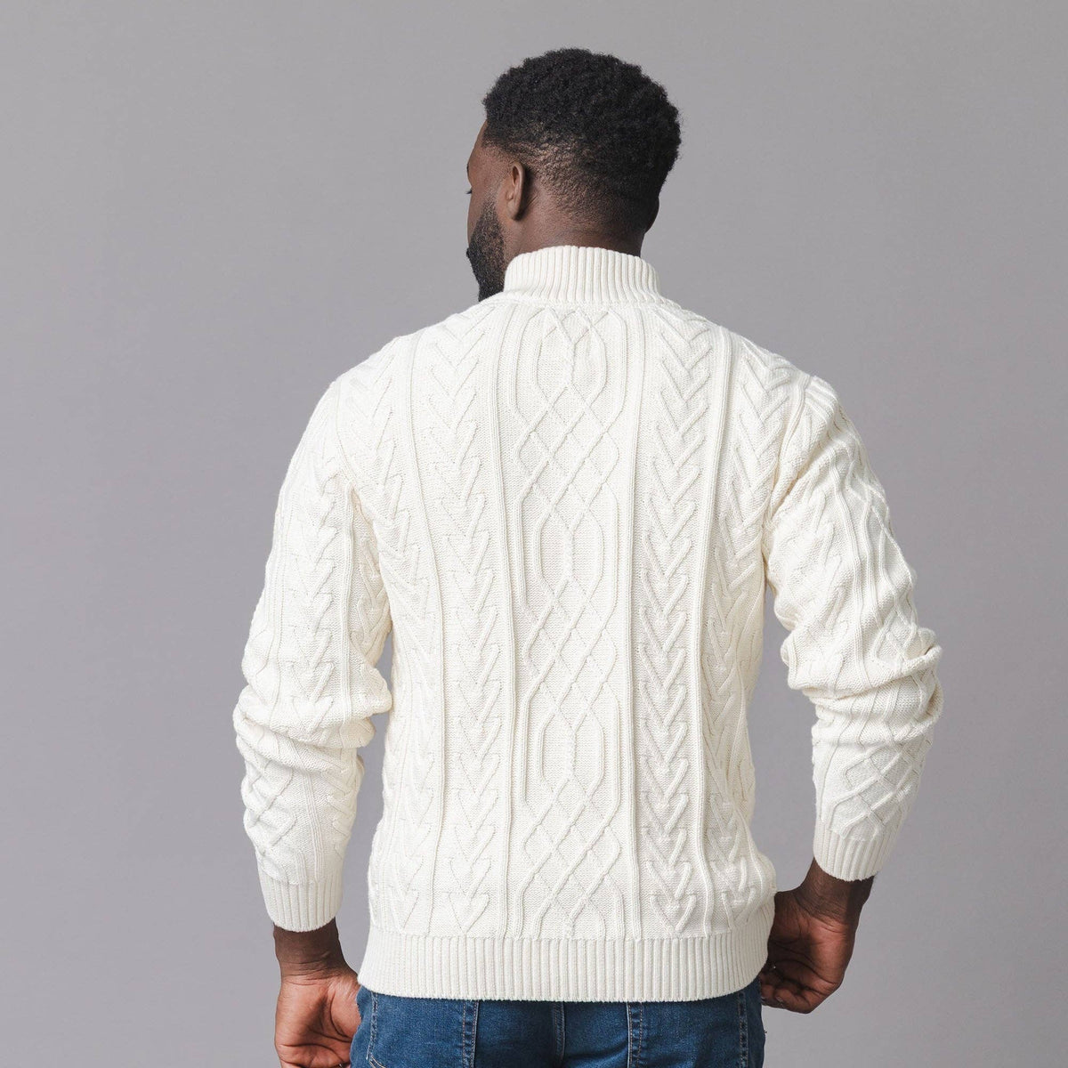 MEN'S Organic Cotton Cable Sweater - Ivory