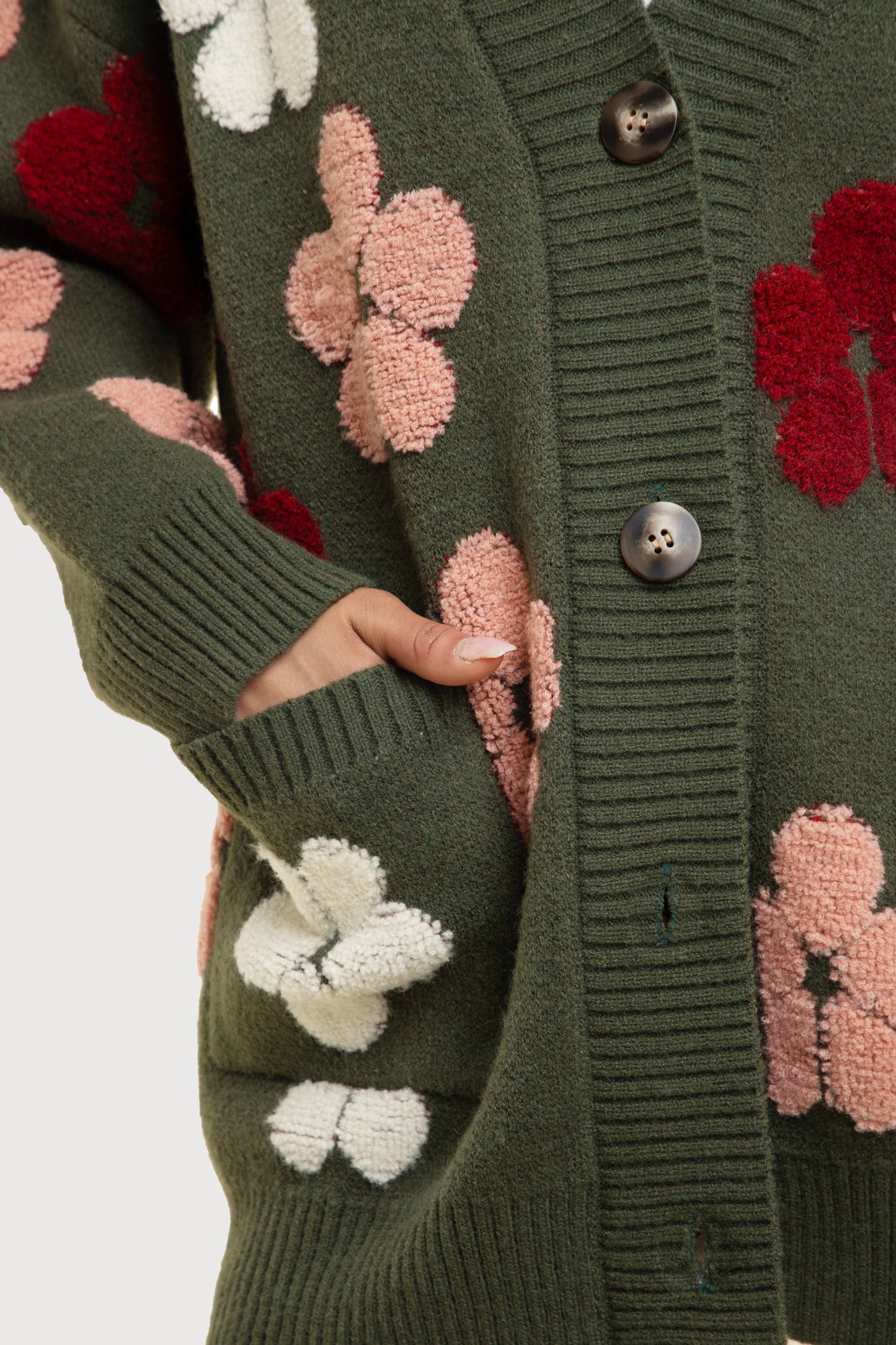 Autumn Floral Knit Cardigan - Forest
