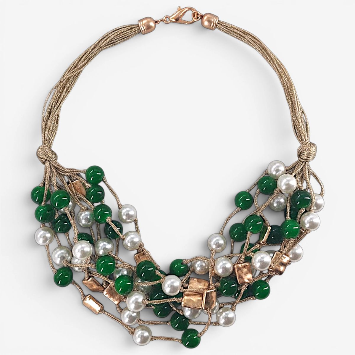Bead & Pearl Necklace - Green