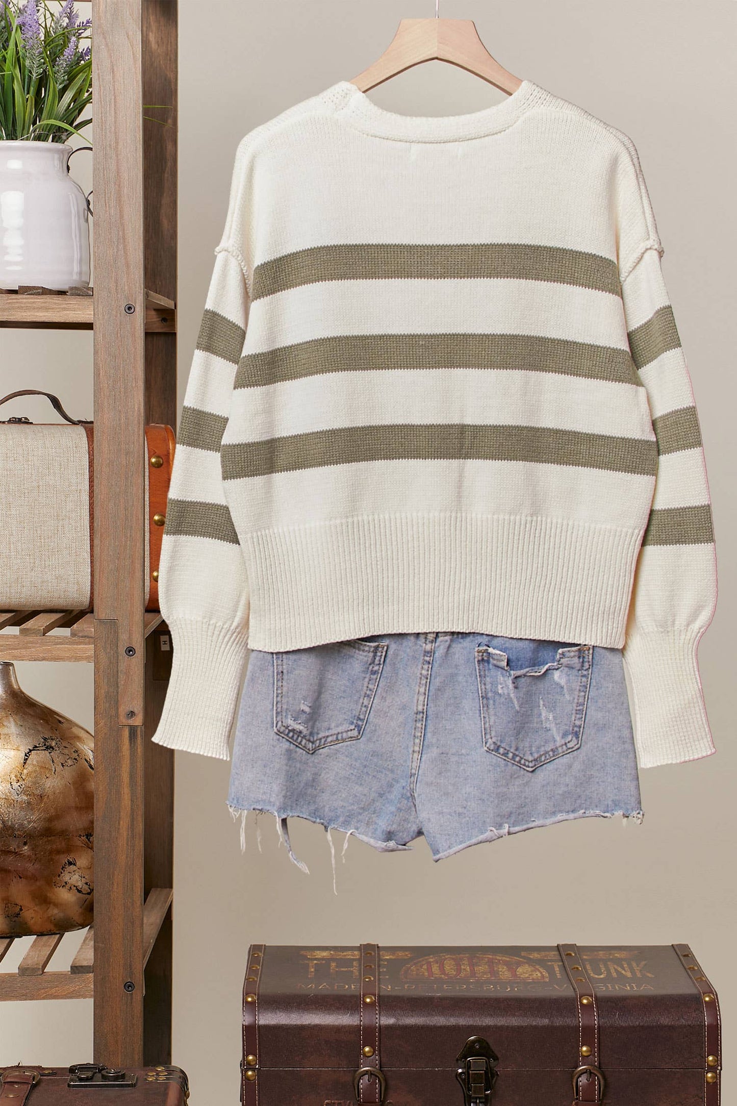 Striped  V-Neck Cardigan