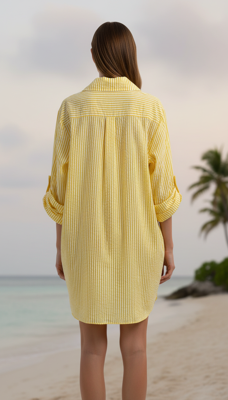 LAST CALL O/S | Italian Striped Cotton Shirt Dress - Yellow