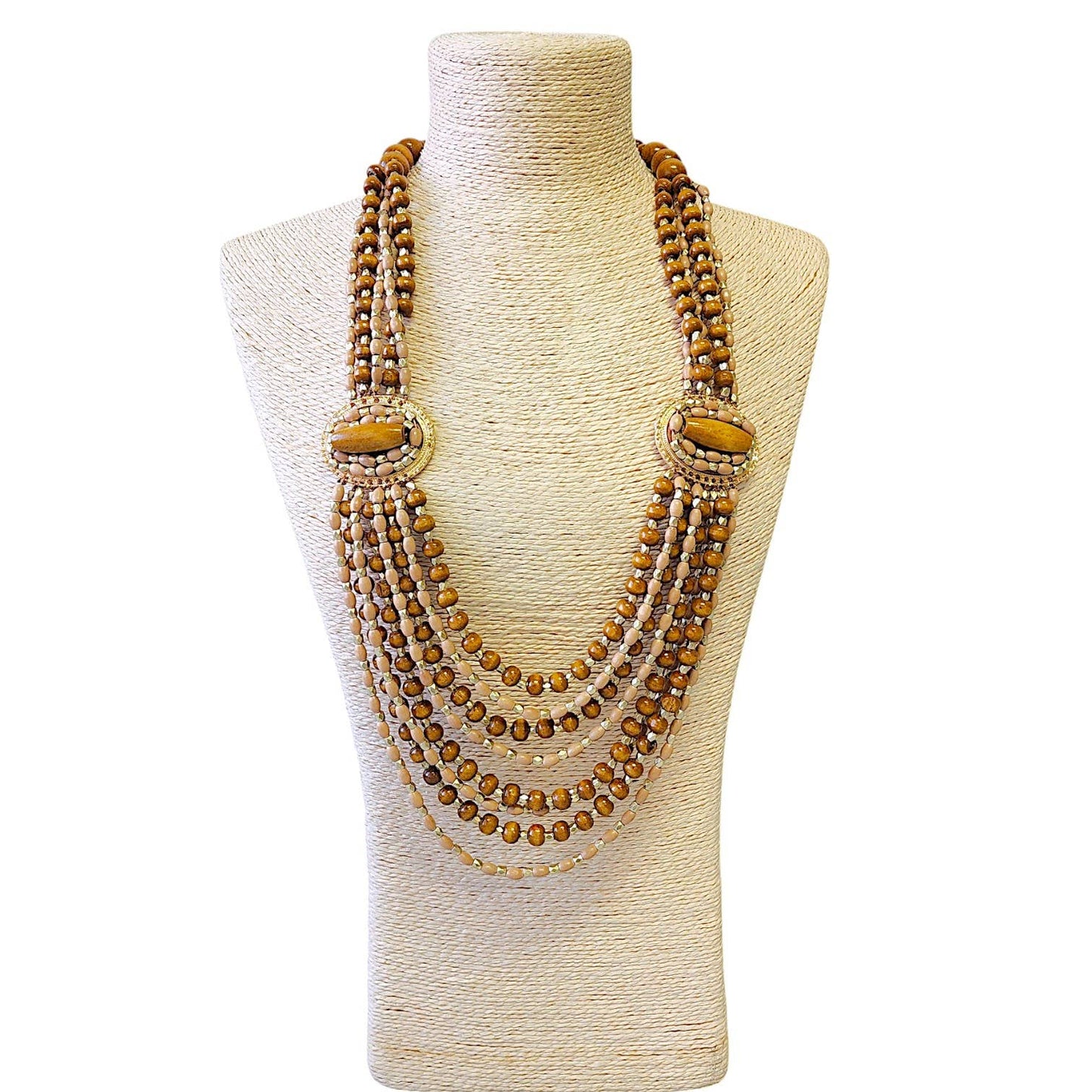 Multi-Strand Wood Bead Necklace
