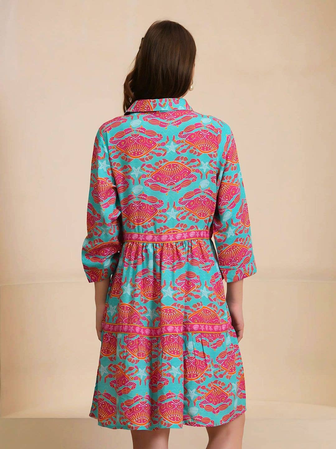 LAST CALL SIZE XS| Tropical Print Tiered Shirt Dress