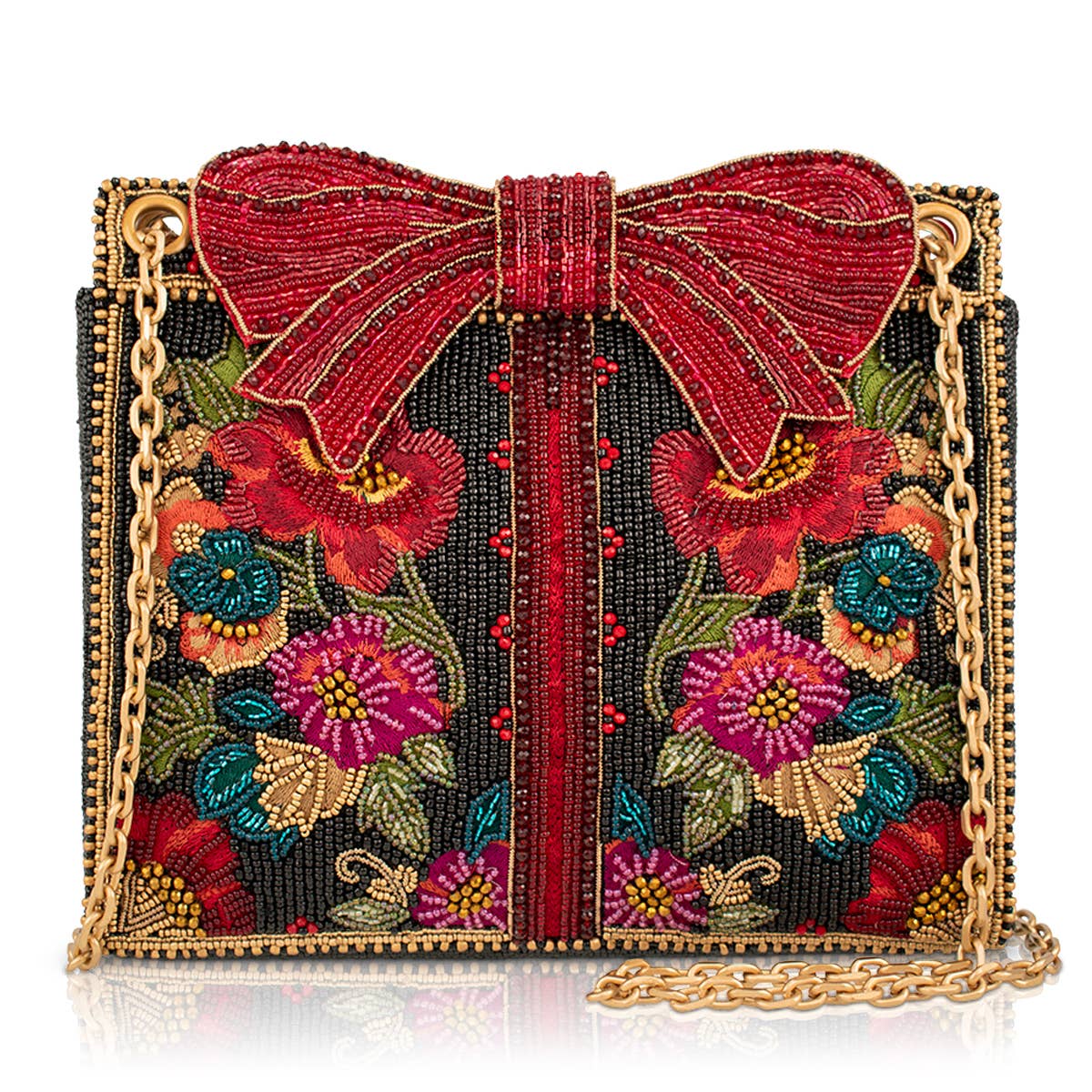 MF Floral Bow Beaded and Embroidered Handbag