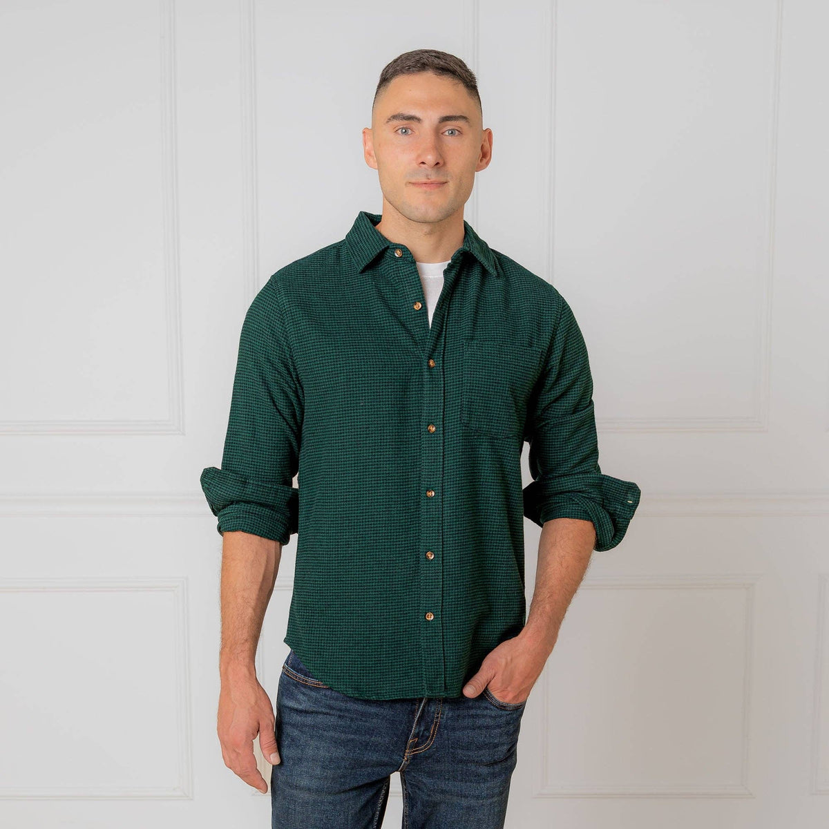 MEN'S Organic Cotton Flannel Shirt - Scottish Herringbone