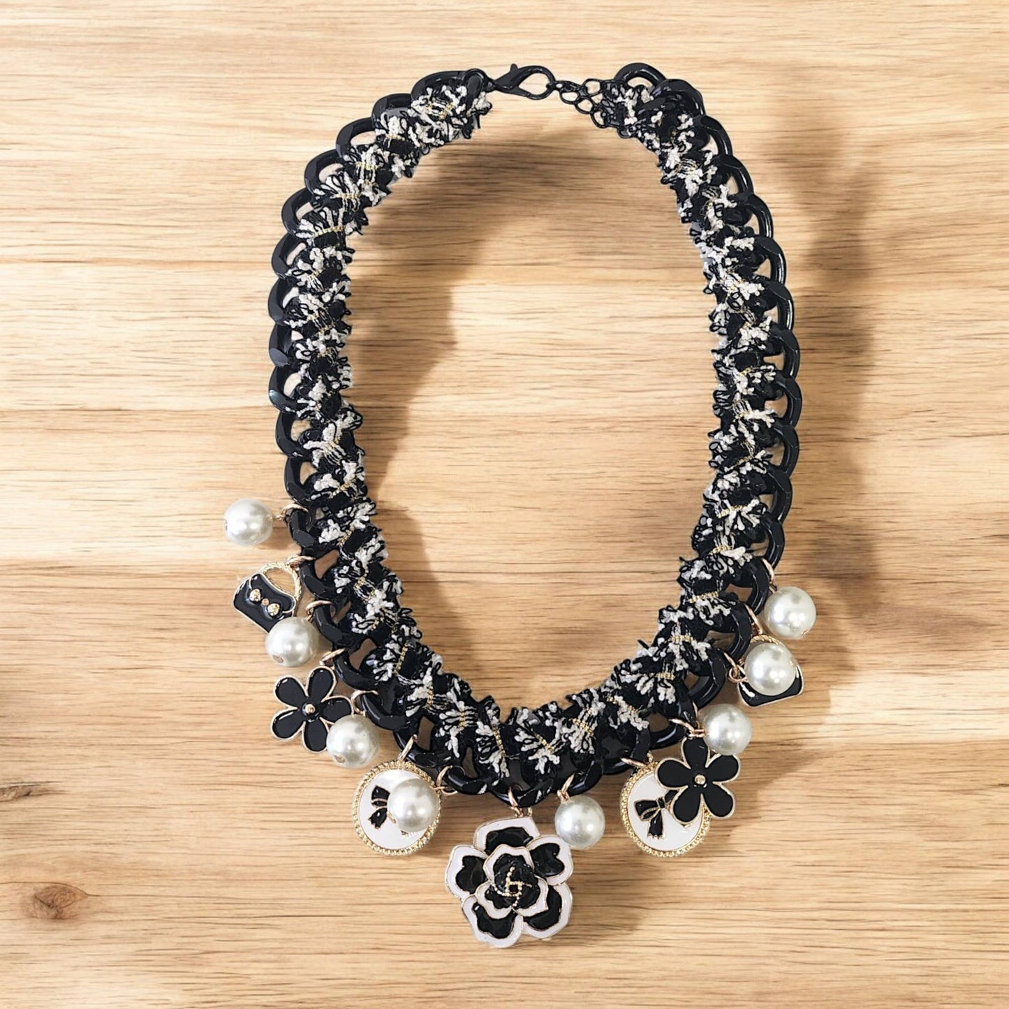 Tweed Flower Charm Necklace