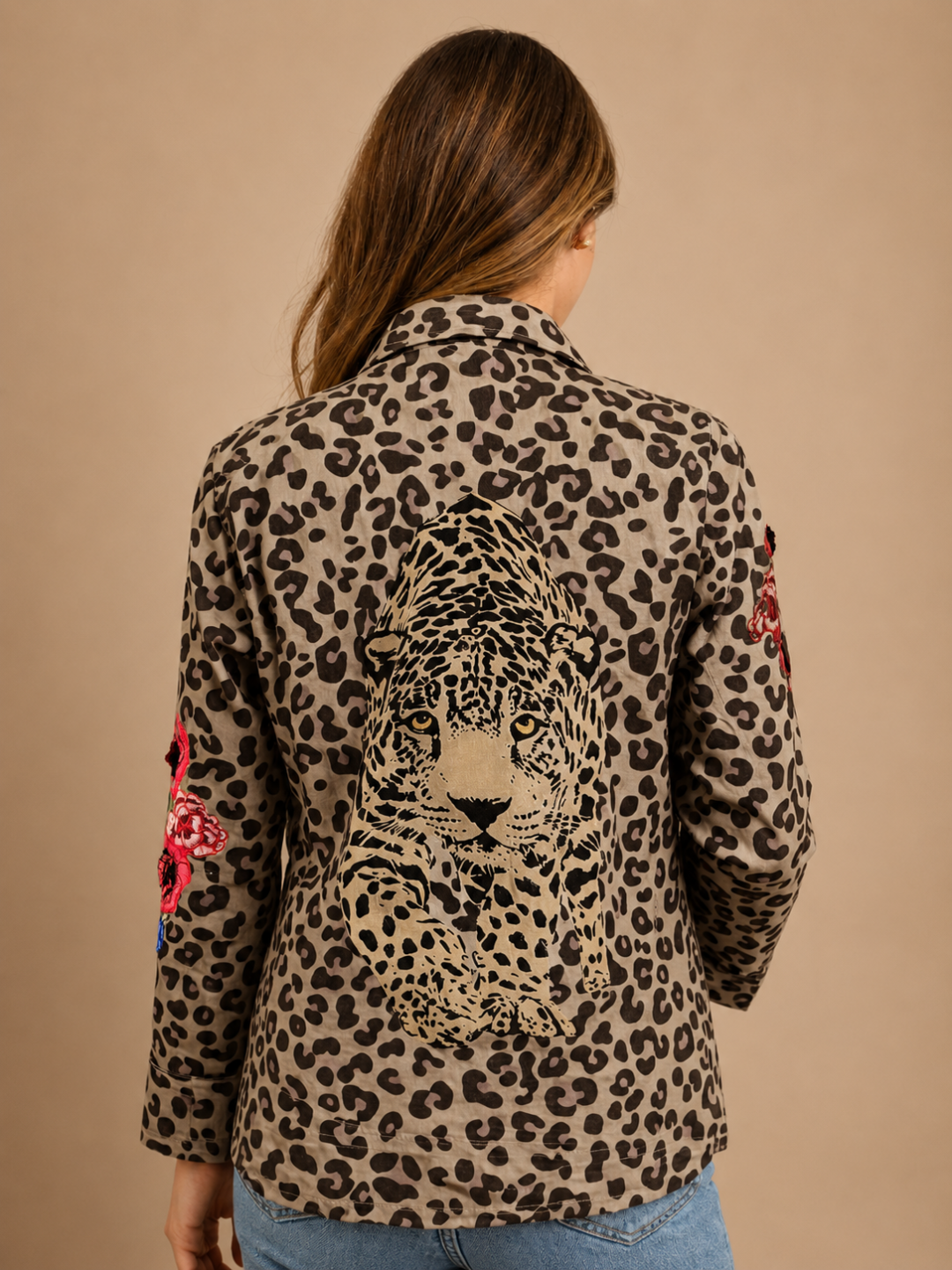 Leopard Print Embroidered Utility Jacket