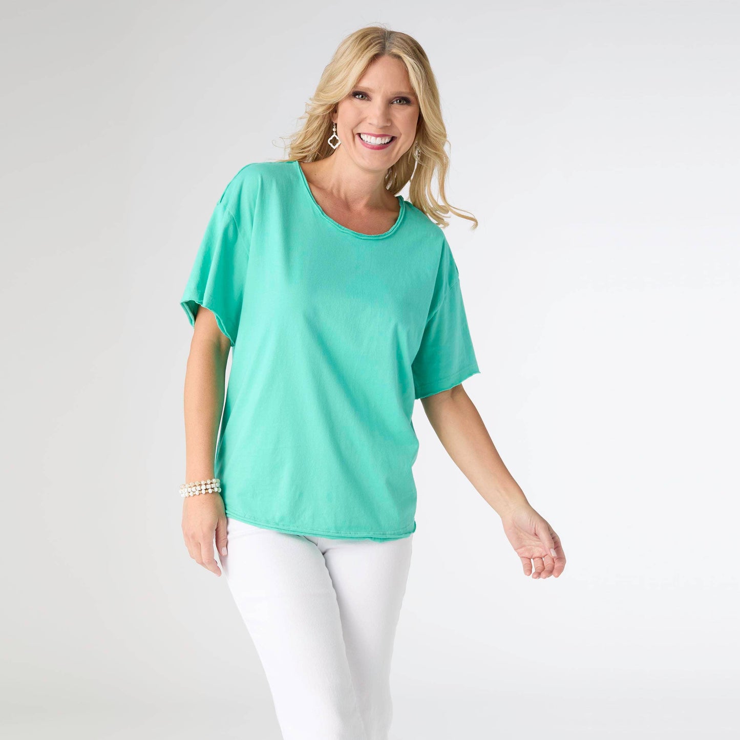 Raw Hem Cotton Tee - Turquoise
