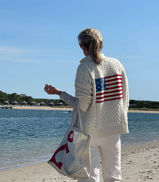 Half Zip Cable Flag Sweater