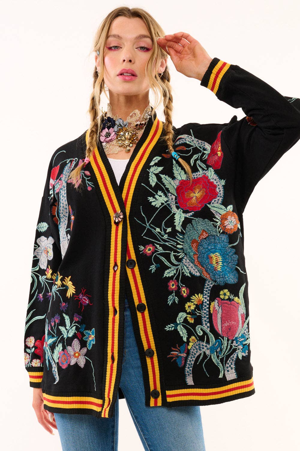 Embroidered French Terry Cardigan