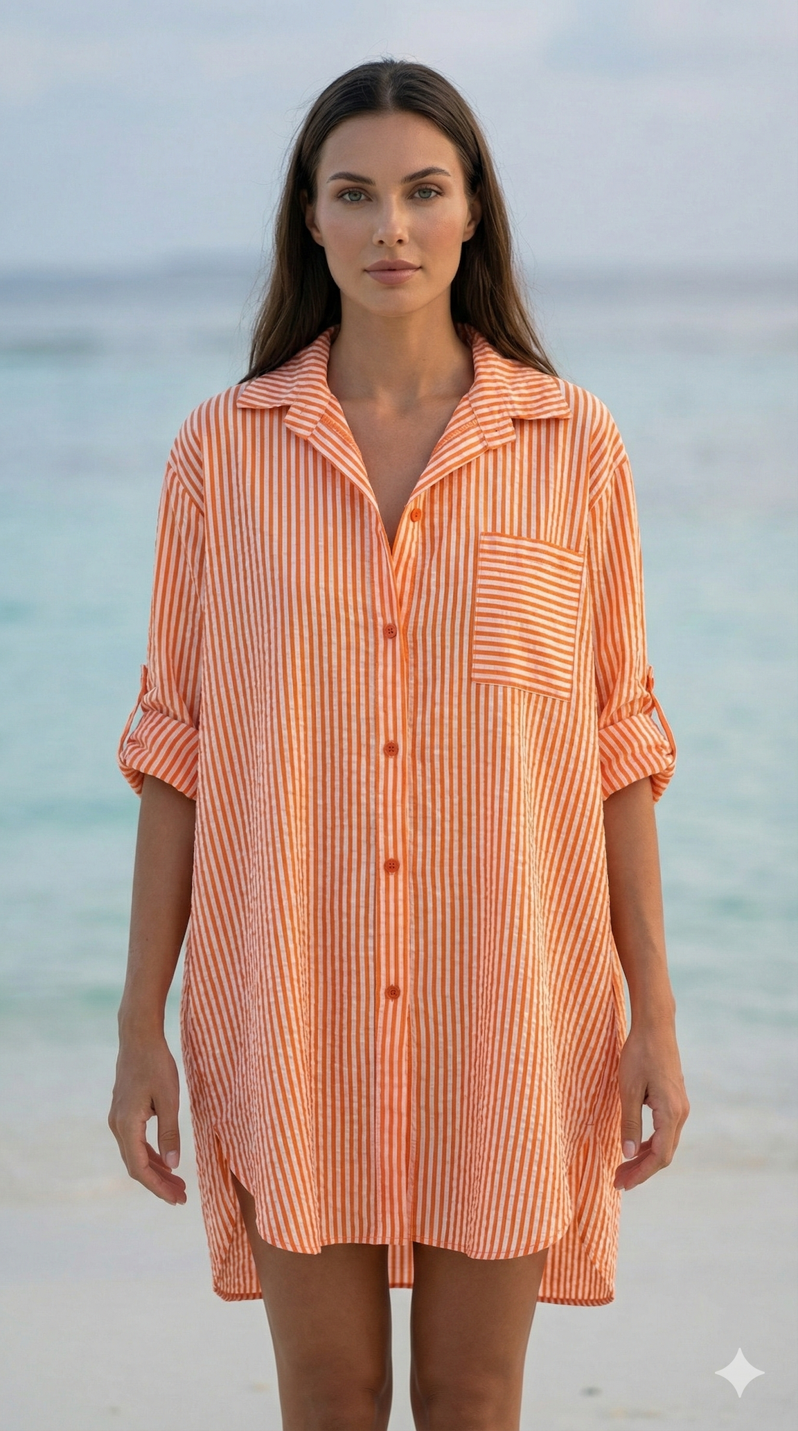 Italian Striped Cotton Shirt Dress - Sorbet