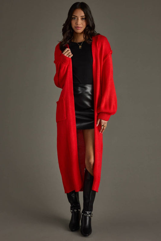 Duster Cardigan - Tomato Red