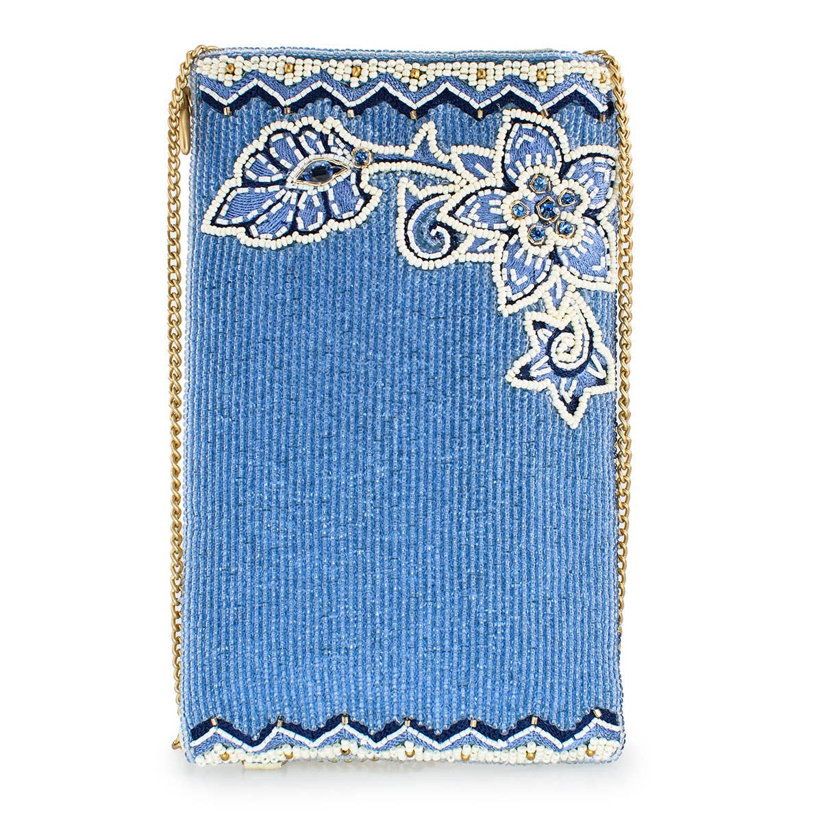 MF Denim Flowers Beaded Crossbody Bag