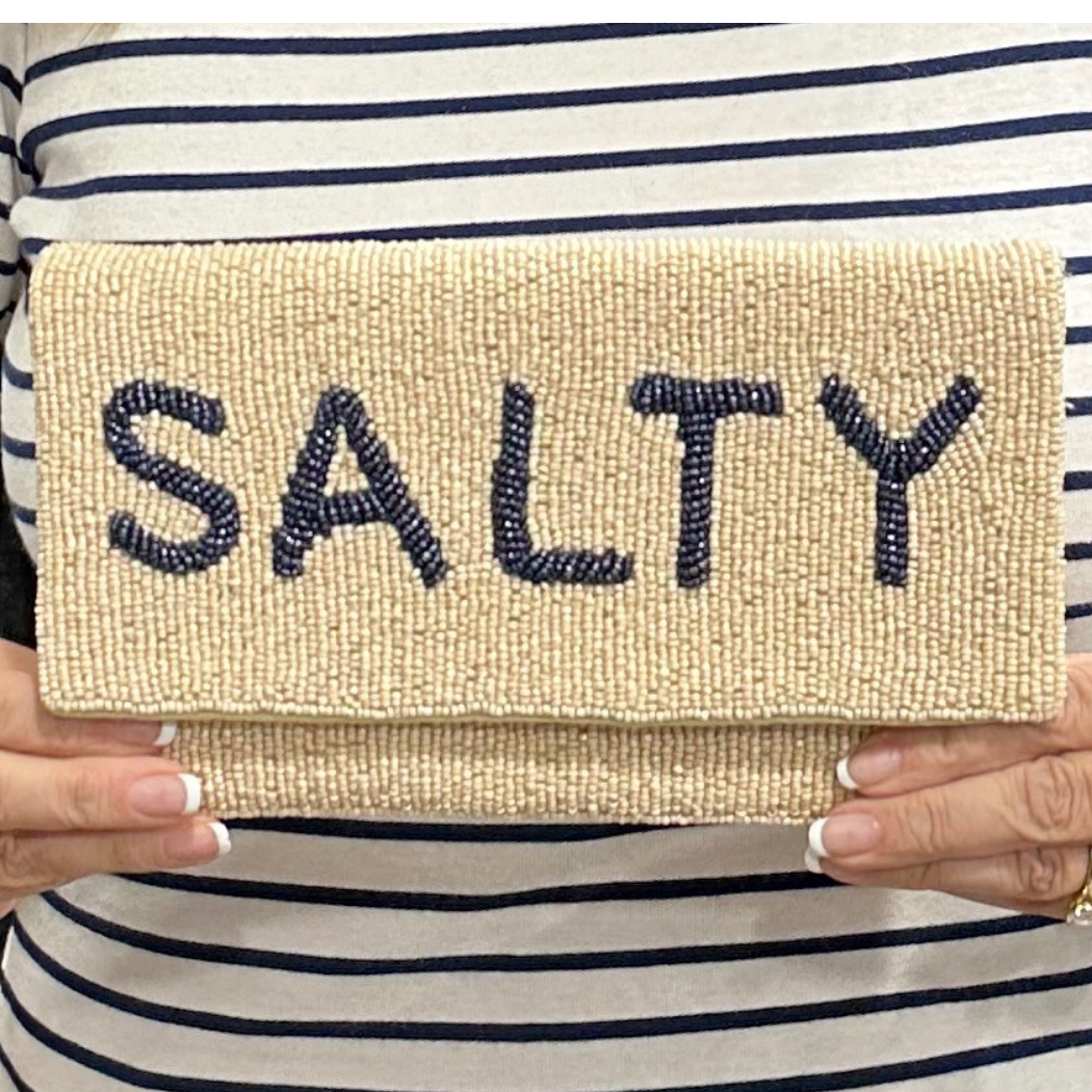 "SALTY" Beaded Clutch - Cream