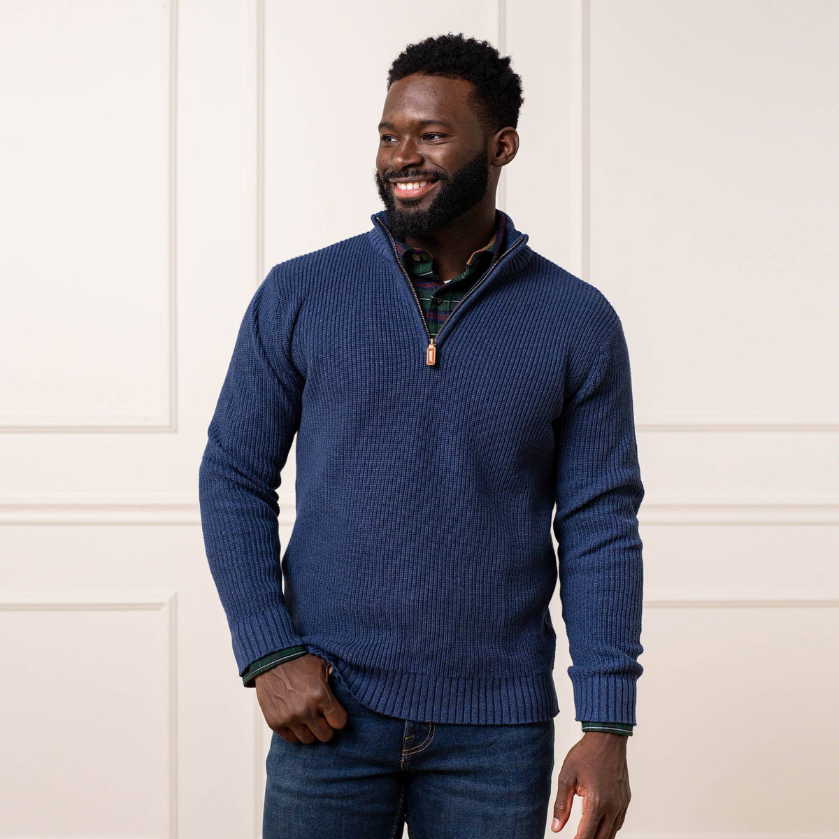 MEN'S Organic Cotton Half Zip Pullover - Navy